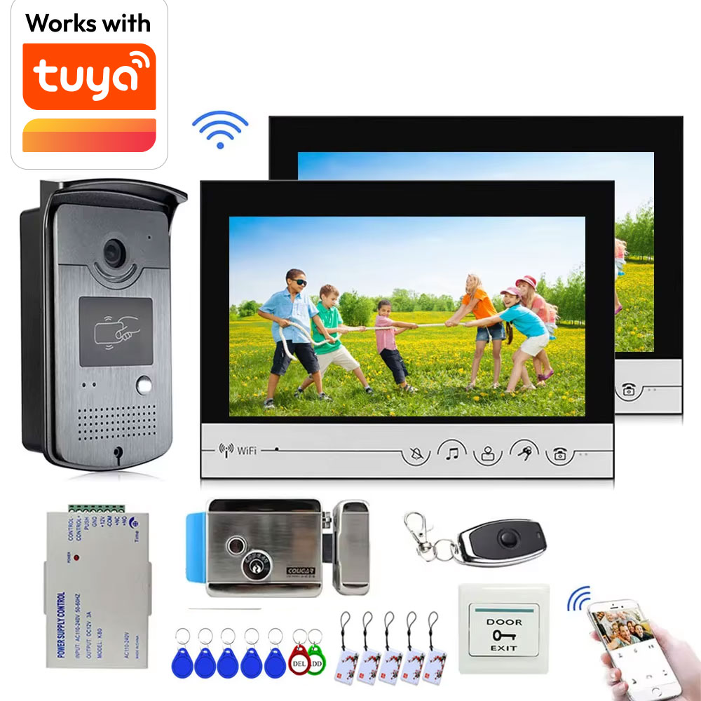 Smart Doorbell Wired - Tuya-ワイヤレスアクセス制御システム,9インチカラースクリーン,wifi,誘導カードの追加,ドアベル,インテリジェントアプリケーション