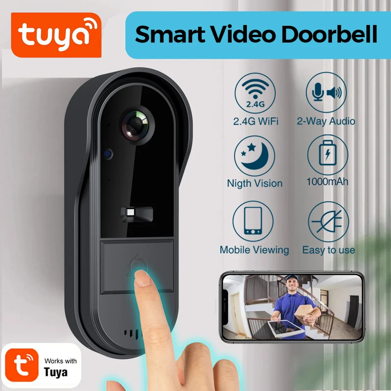 Smart Doorbell Wired - Tuya WiFi ドアベル 双方向 HD 1080P、microSD/クラウド、防水、1000mAh