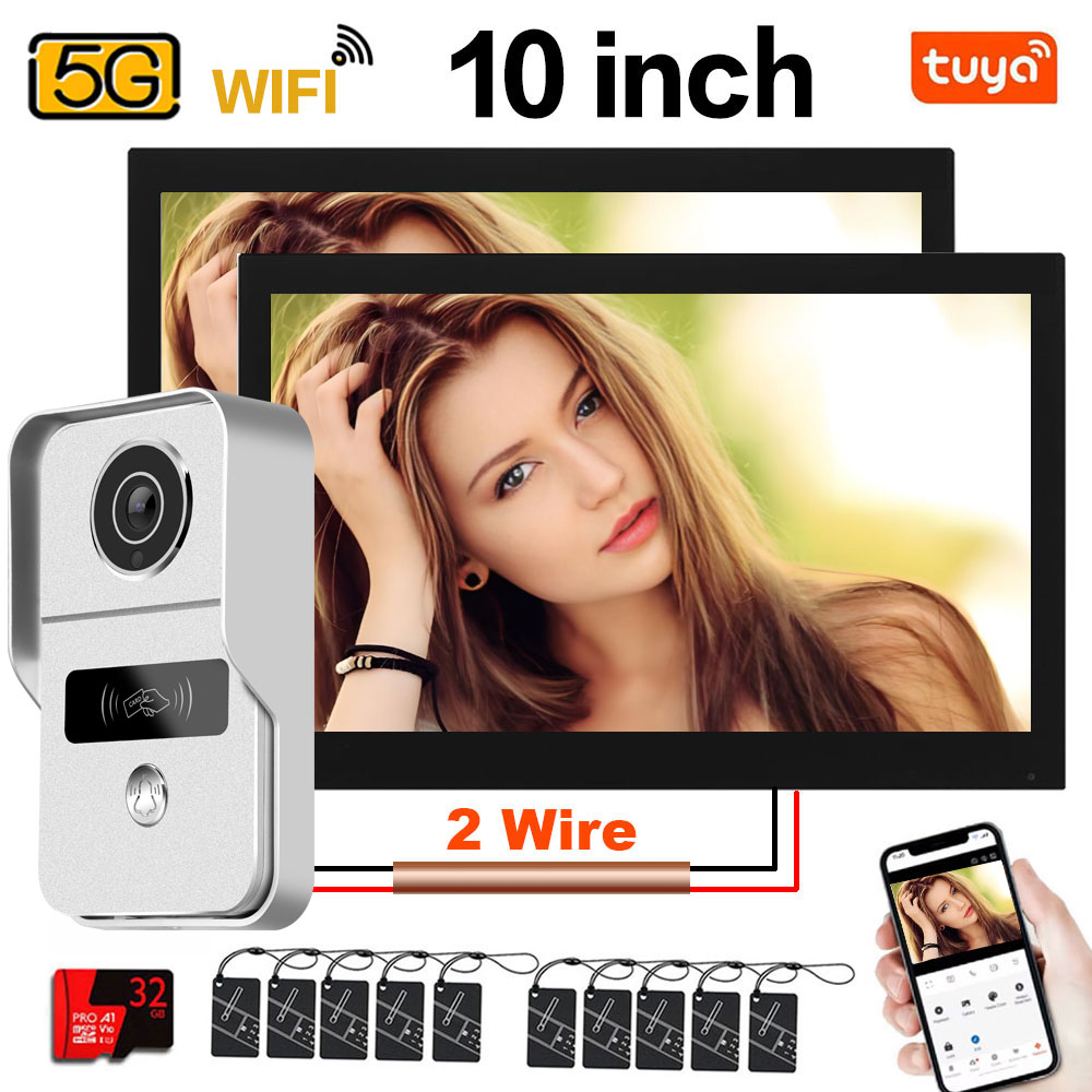Smart Doorbell Wired - Tuya 1080P 5G Wifi 7/10インチ 2台タッチモニター