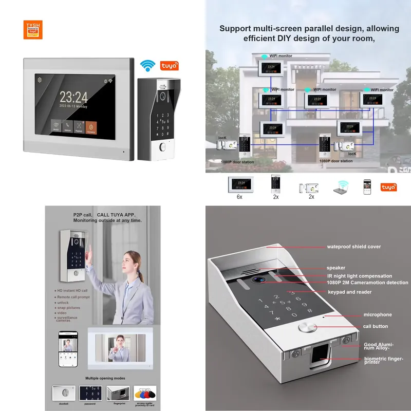 Smart Doorbell Wired - TYSH 2線式IPスマートWiFiビデオドアホン 指紋認証アプリドアベル ホームオートメーション モーション検知 水漏れ検知