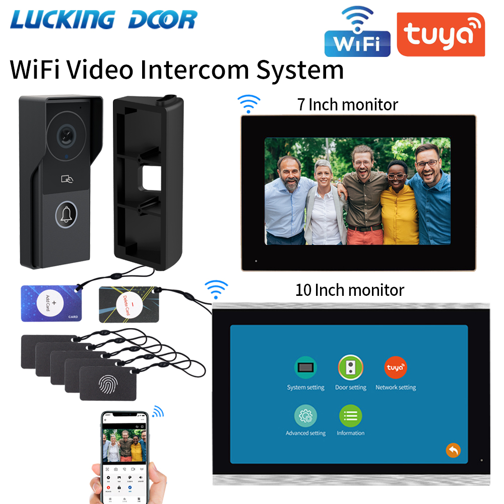 Smart Doorbell Wired - アパート用ビデオインターホンドアベル,2モニターキット,wifiドア,電話セキュリティ,ホームシステム,カードロック解除,7インチ,10インチ,1080p