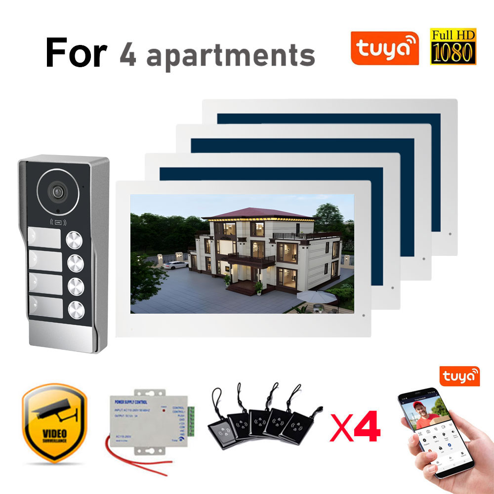 Smart Doorbell Wired - 7インチタッチモニタービデオWifiインターホンTuyaスマートホームビデオ2/3/4家族向けアパートドアベルシステム1080P広角カメラ