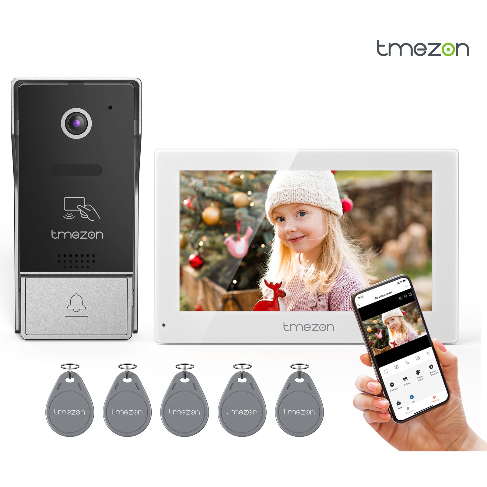 Smart Doorbell Wired - 7インチTuya 1080PワイヤレスWifiスマートビデオドアホンインターホンシステム、タッチスクリーン付き、家庭用有線ドアベル、RFIDカード/アプリ対応