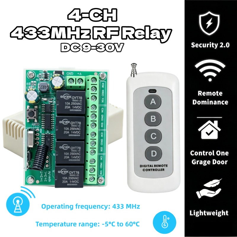 433Mhz Receiver Module - ユニバーサルワイヤレスリモコンスイッチDC 12V 4CHリレーレシーバーモジュール、4チャンネルRF 433MHz送信機付き