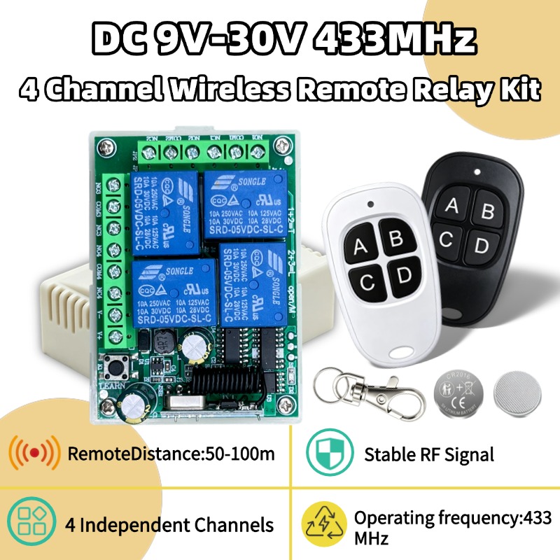 433MHzユニバーサルワイヤレスリモコン DC 12V 4 - 433Mhz Receiver Module のレビューと価格