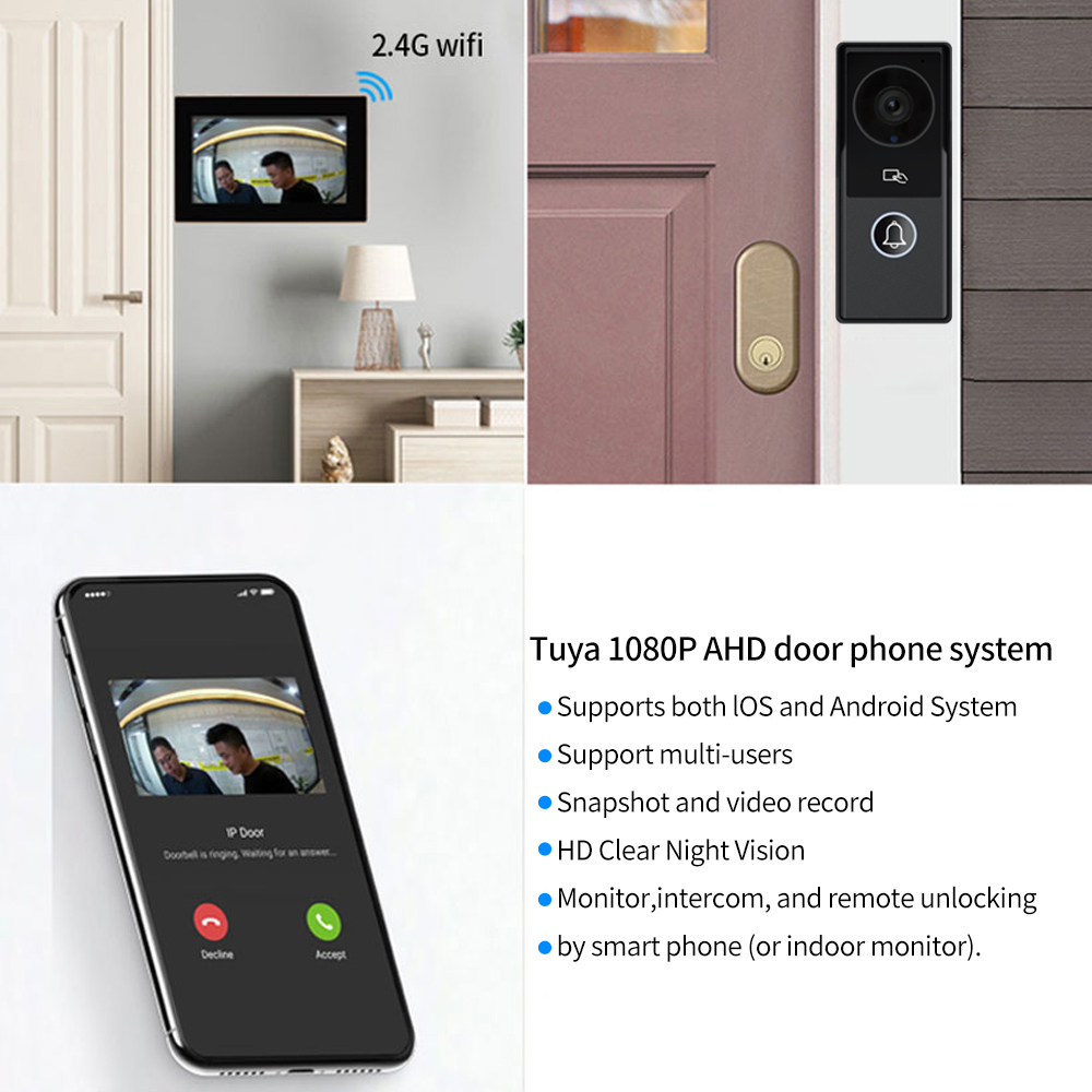 アパート用ビデオインターホンドアベル,2モニターキット,wi - Smart Doorbell Wired のレビューと価格