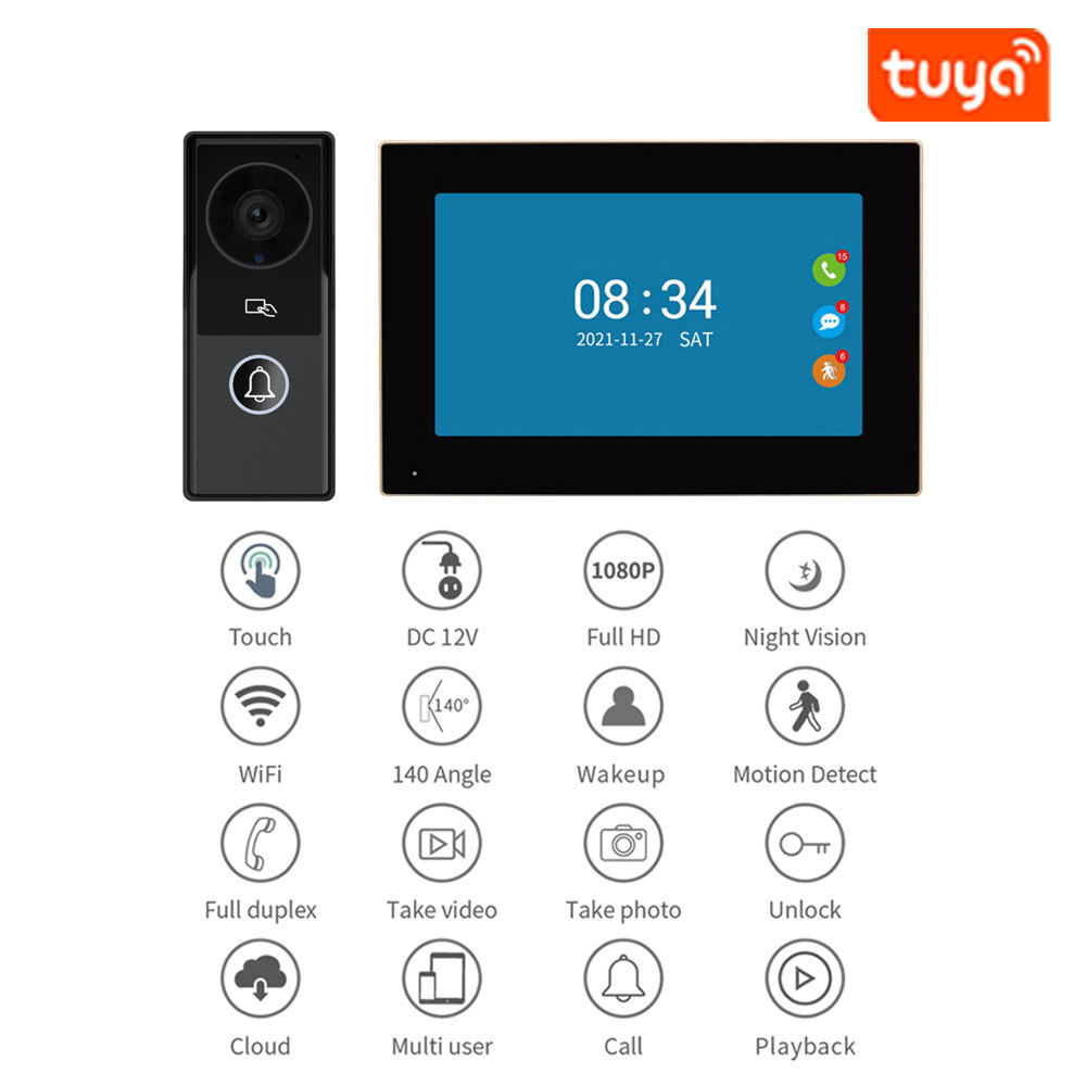 アパート用ビデオインターホンドアベル,2モニターキット,wi - Smart Doorbell Wired のレビューと価格